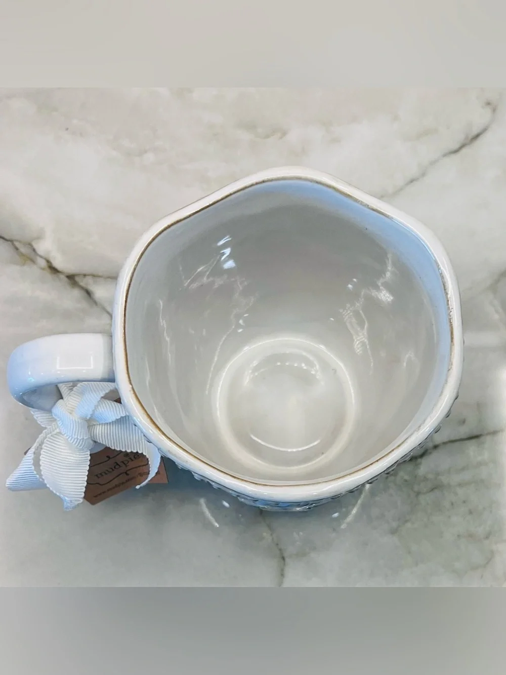 Mud Pie White Ceramic with Beaded Rim and Letter L Cup Mug NWT